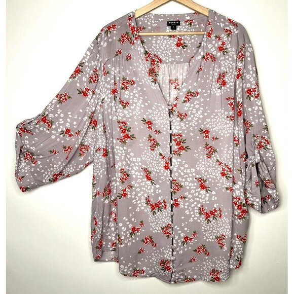 Torrid Womens Blouse Harper Challis Leopard Floral Print Gray Red Size 4 - Picture 3 of 10